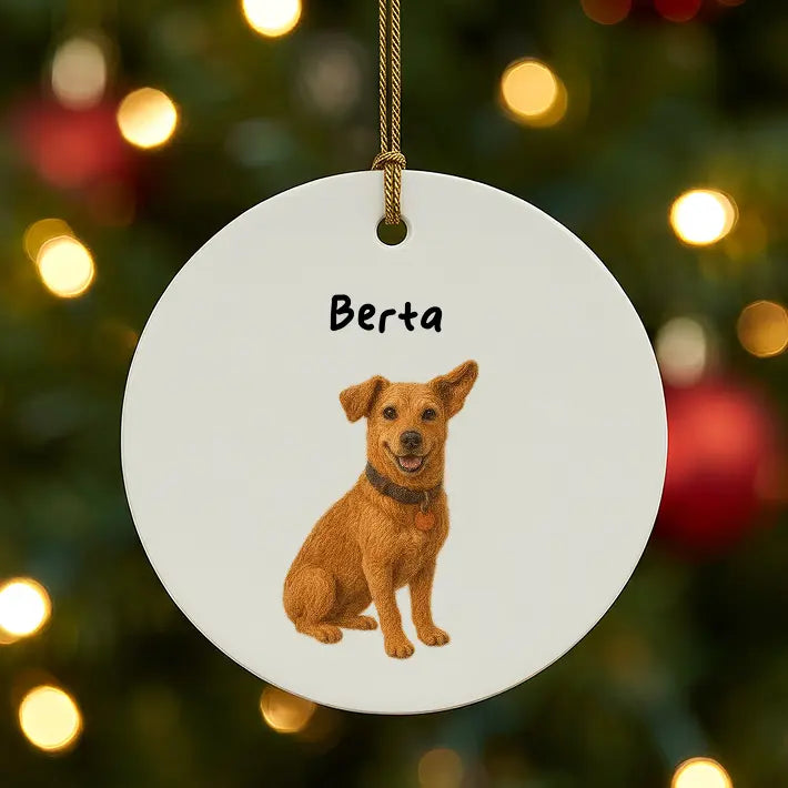 Adorno navideño personalizado de mascotas con efecto peluche