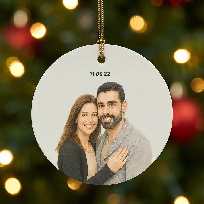Adorno navideño personalizado con retrato ilustrado